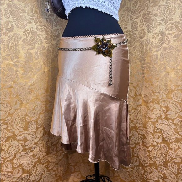 Forever 21 Dresses & Skirts - ✨Vintage Y2K Boho Gold Satin Asymmetrical Midi Skirt✨